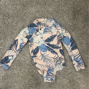 Tommy Bahama Blue and Cream Floral Bodysuit long sleeve size 24m